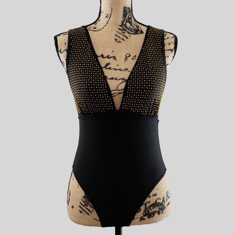 ASOS black copper studded swimsuit NWOT